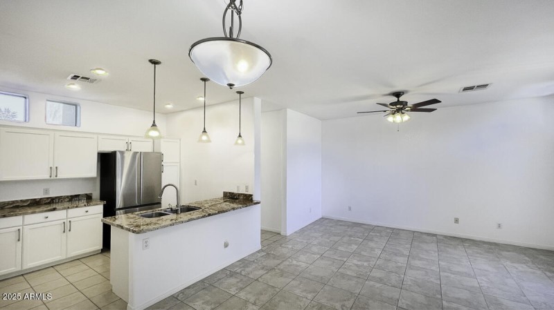 kitchen and family room