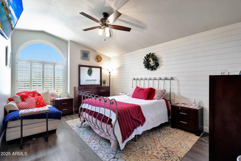 Beautiful shiplap accent wall in primary