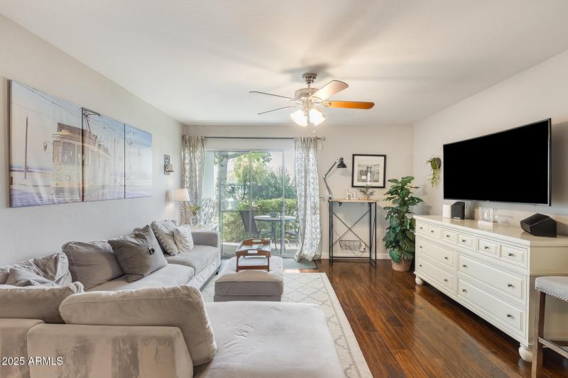 living room - couch TV and patio door