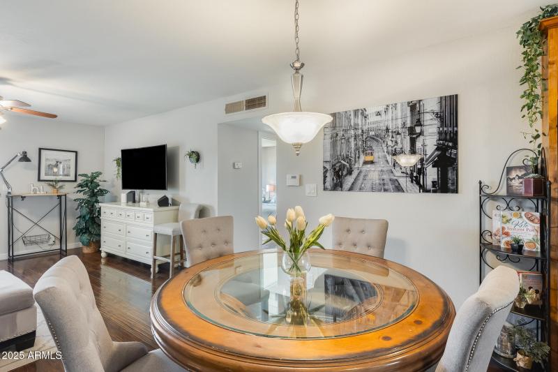 living room - dining table and art work