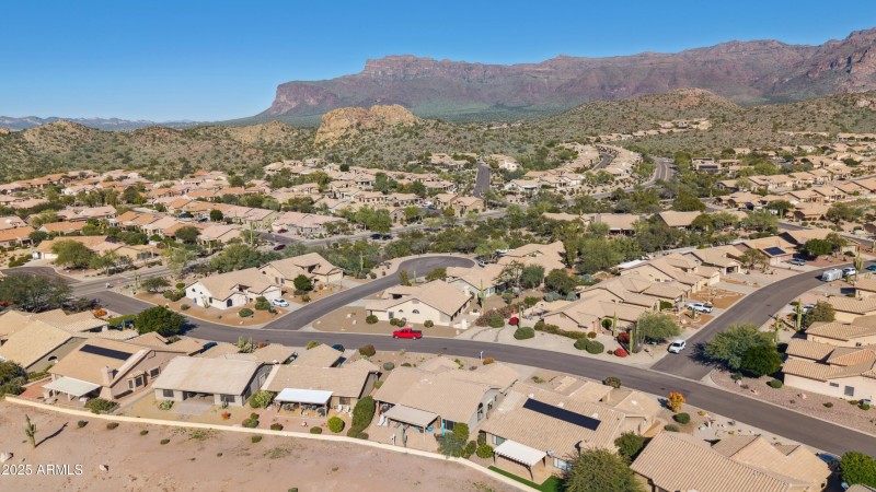 AERIAL VIEW OF HOME AND MOUNTAINS