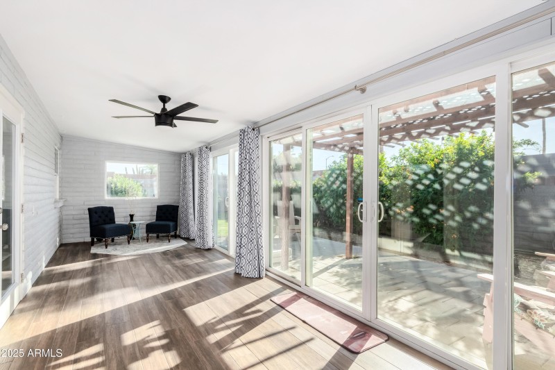 Panel curtains cover all windows