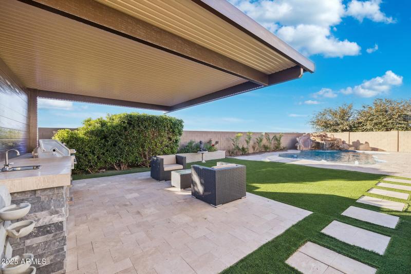 Cantilevered Gazebo Travertine Deck and