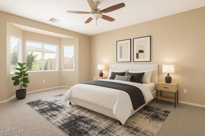 downstairs primary w/virtual staging