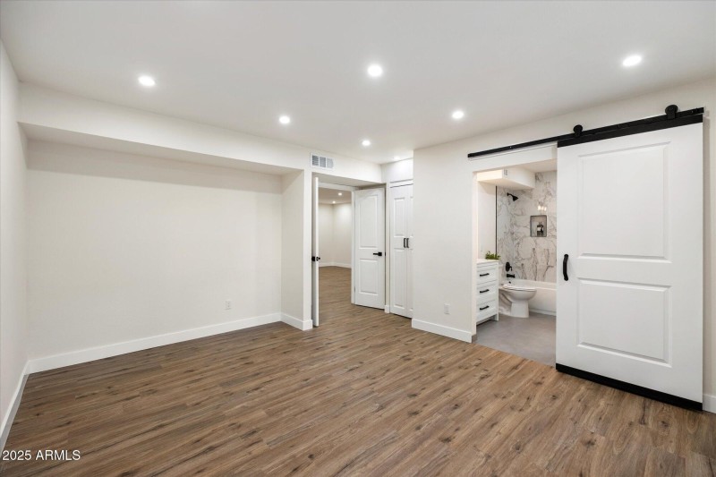 Barn door to bathroom