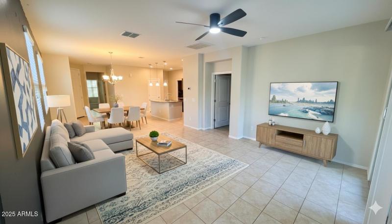 Virtually staged Living room/dining room