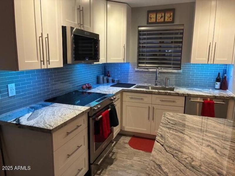 under cabinet lighting at night