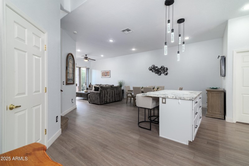 Kitchen island open to living