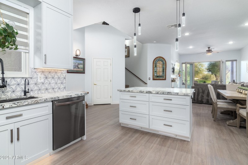 Newly remodeled kitchen open to living