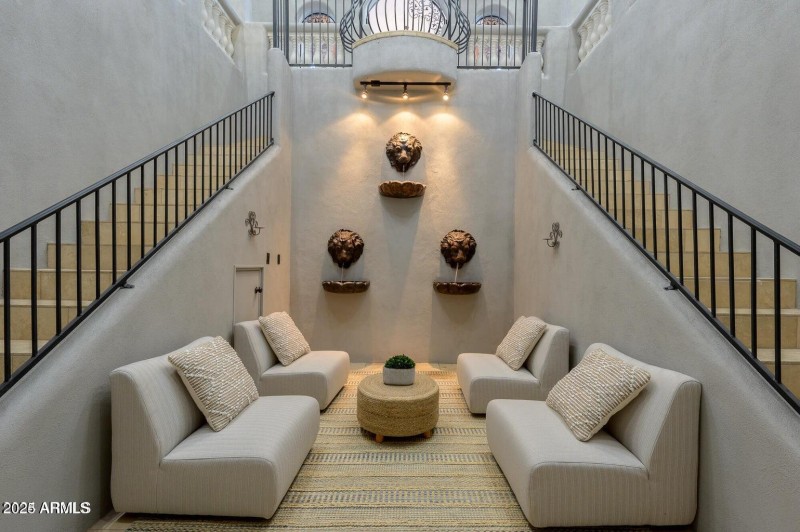 Sitting area with waterfalls