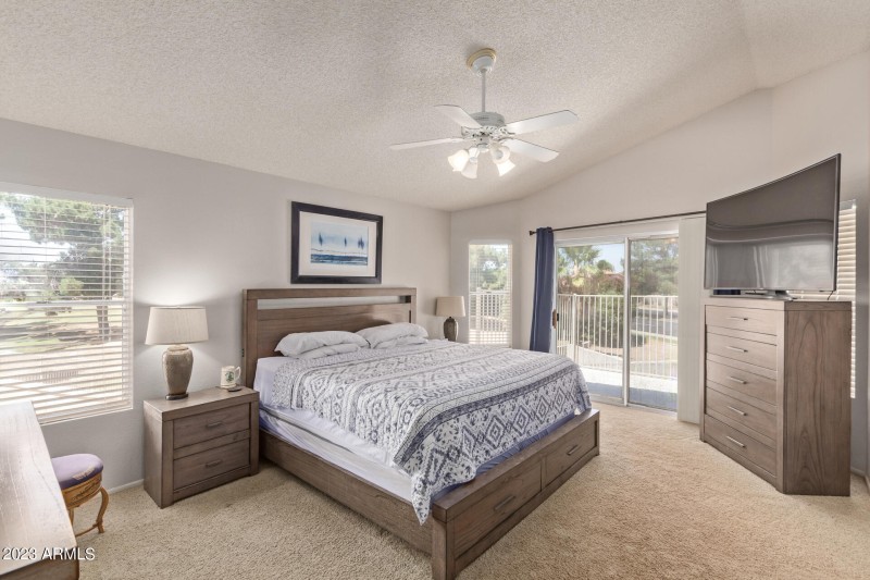 spacious main bdrm with walk out deck