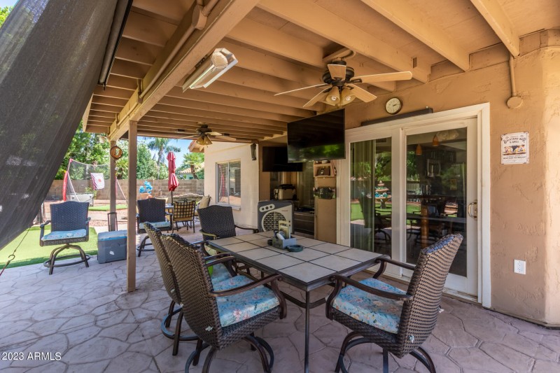 back patio w/heater and sound