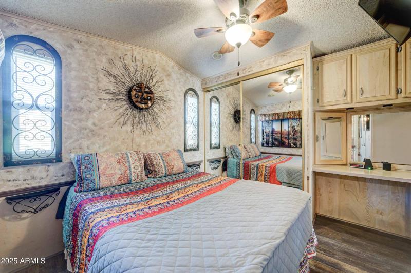 storage and counter space in bedroom