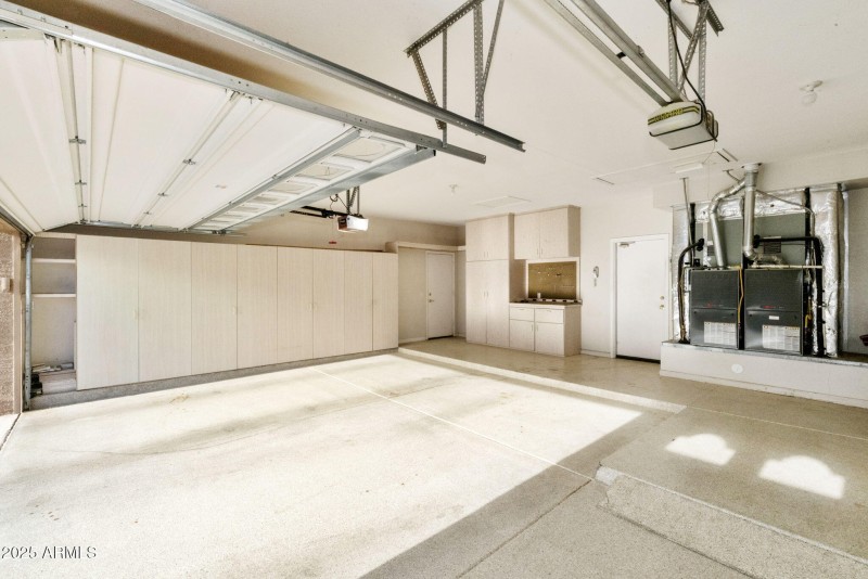 Garage with cabinets