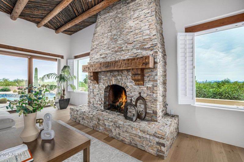 Custom Built Stack Stone Fireplace