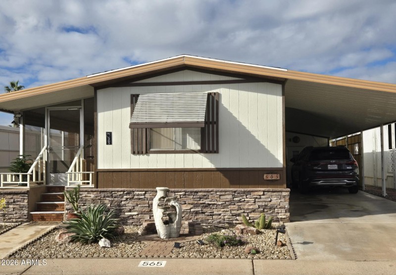 Front view with carport
