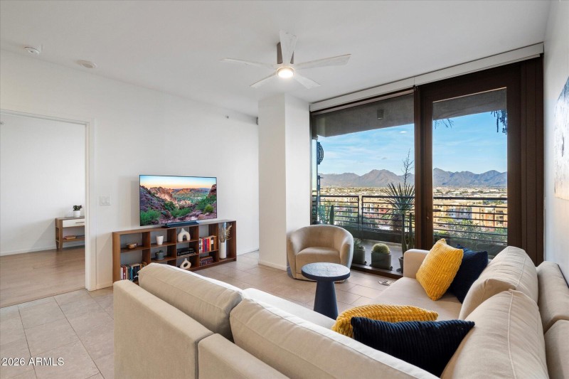 Living room with mountain views