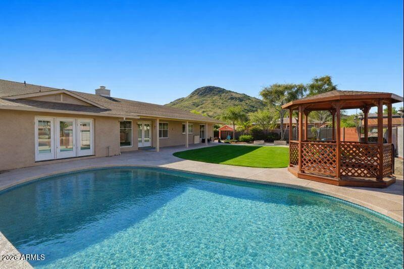 Wood backyard pool mountain