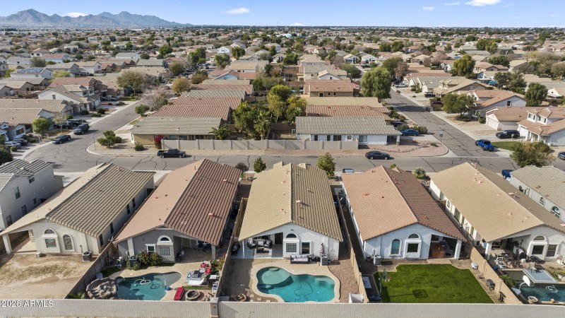 Aerial pool and backyard