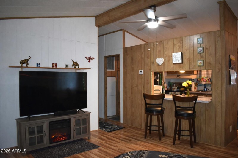 Cozy living and kitchen blend