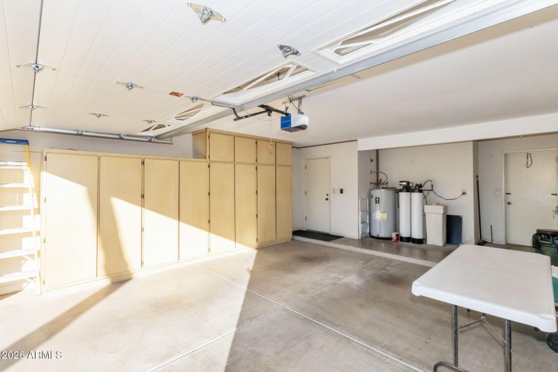Garage with built-in cabinets