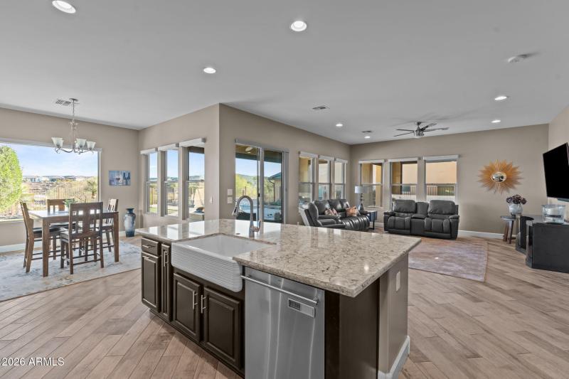 view from kitchen to great room