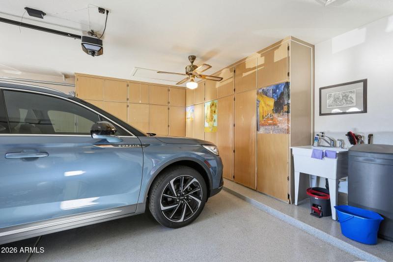 2 car garage has utility sink