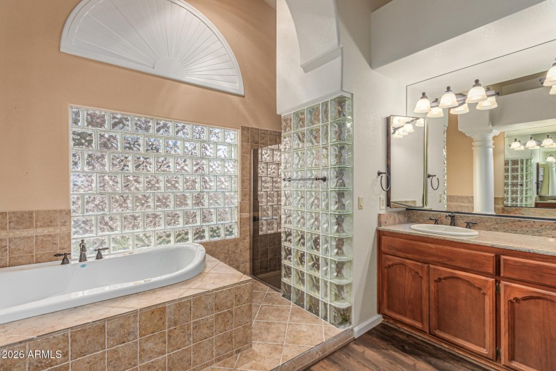 Light and bright primary bathroom