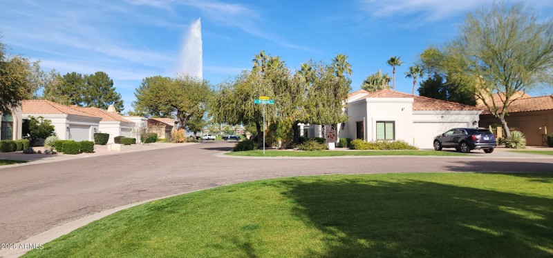 view from pool area of fountain