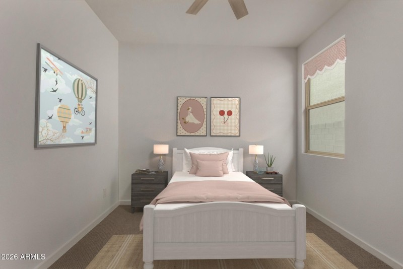 Virtually staged girls bedroom