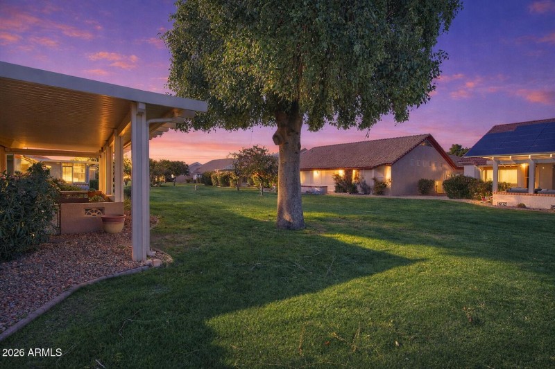 Twilight of backyard and patio