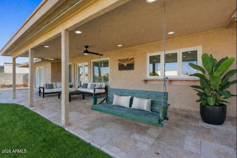 Travertine patio with Swing!