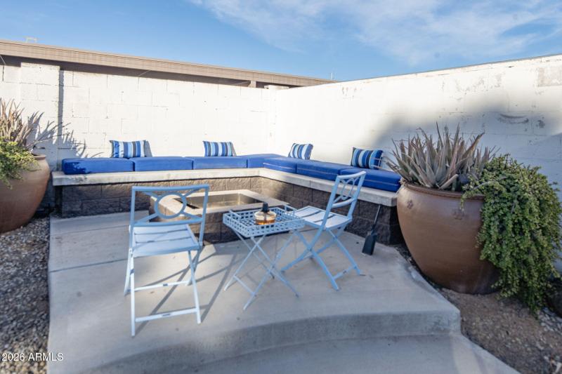 Banquette seating with firepit