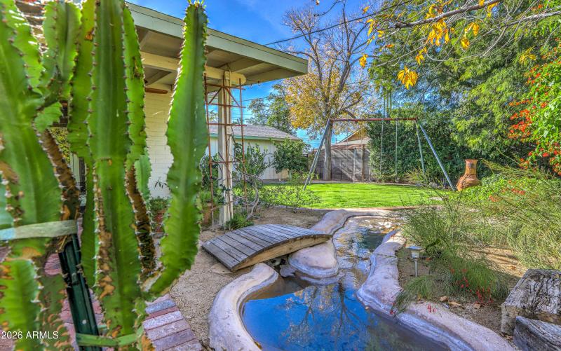 Lush Backyard with Water Feature