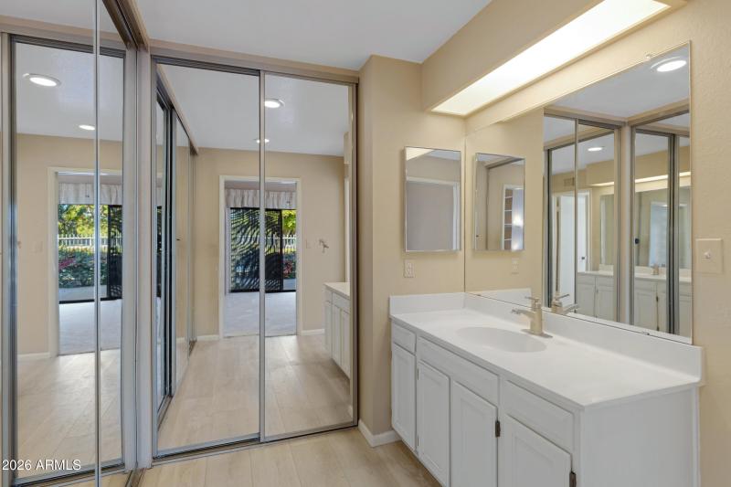Master bathroom with one sink vanity
