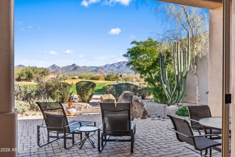 Big view of golf courses and mountains