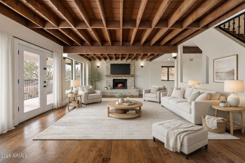 Virtually staged family room with privat