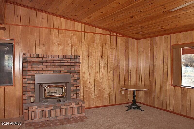 Woodburning stove in family room