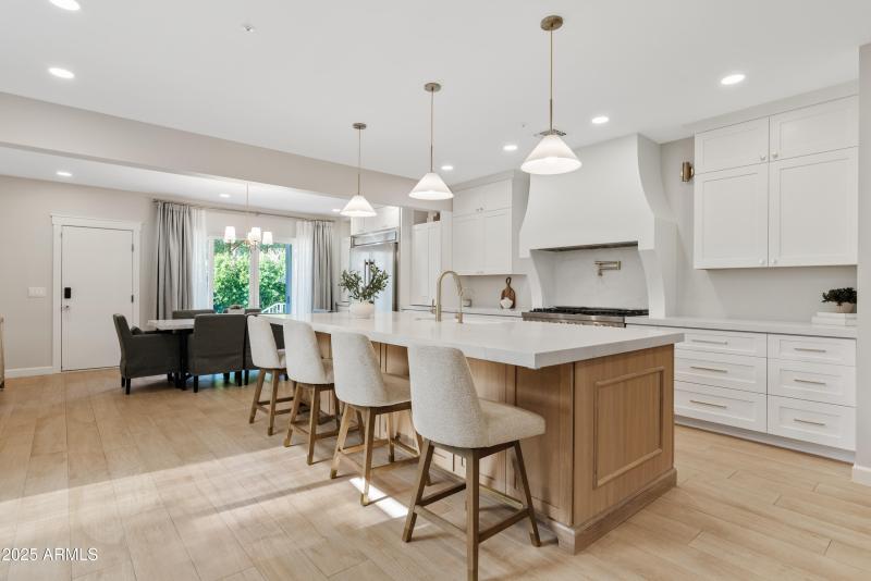 White oak island with abundant storage.