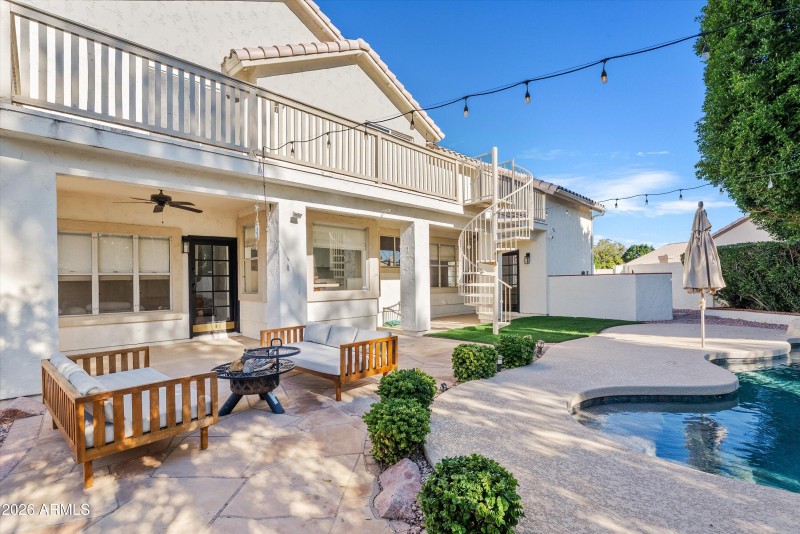 Upstairs balcony and covered patio