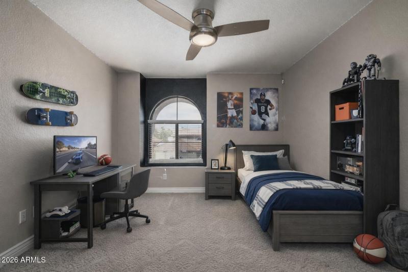 virtually staged upstairs bedroom