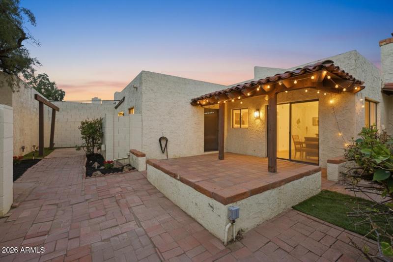 Backyard patio twilight