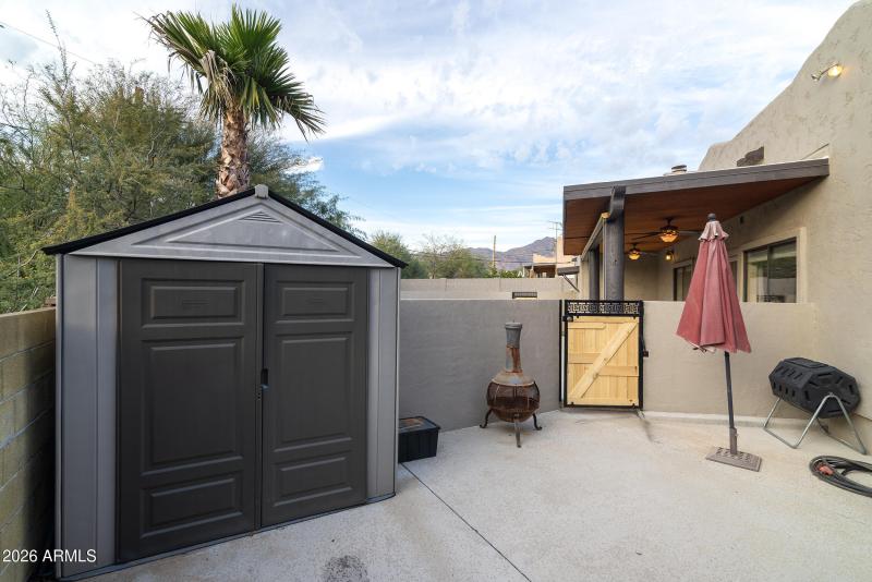 Storage shed and work area