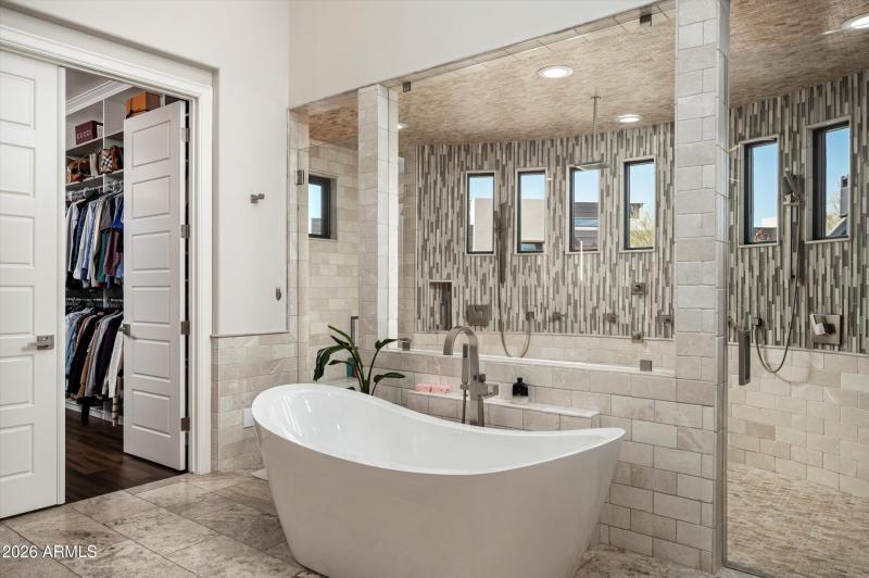 Dual entry shower and soaking tub