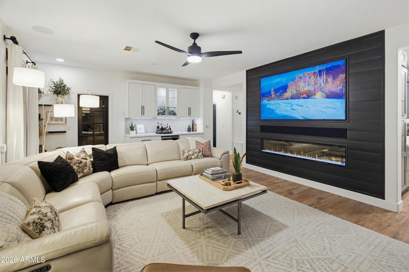 Living Room with Fireplace & Media Wall