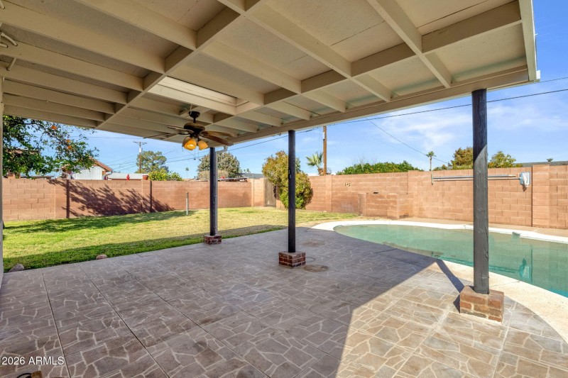 Large covered stoned patio