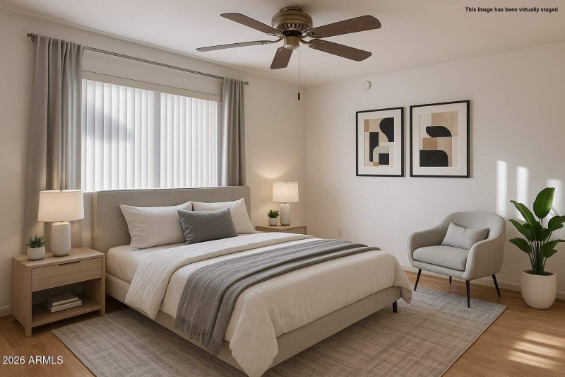 Staged primary bedroom