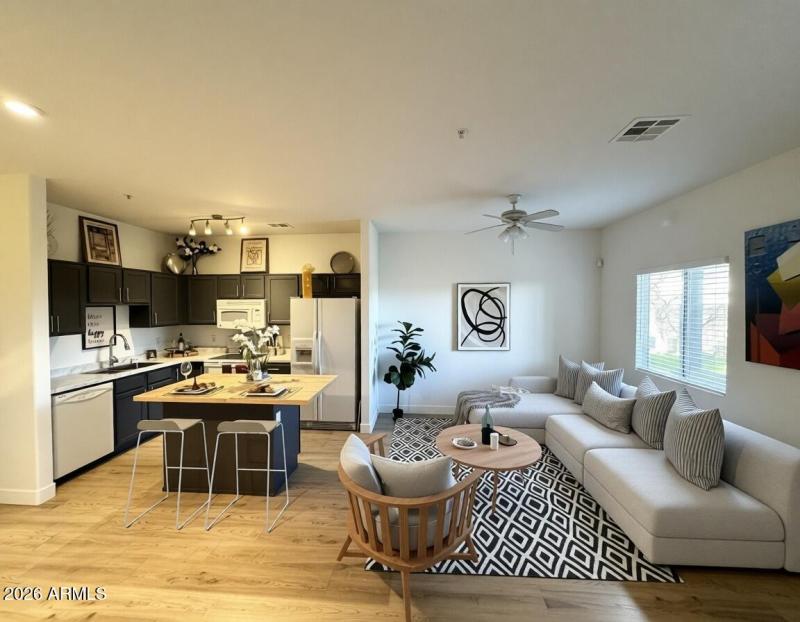 kitchen - living area staged