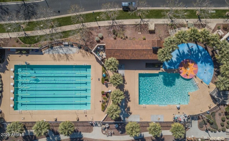 main st aerial view of pool & splash pad