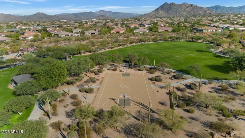 Basketball and lush grass area
